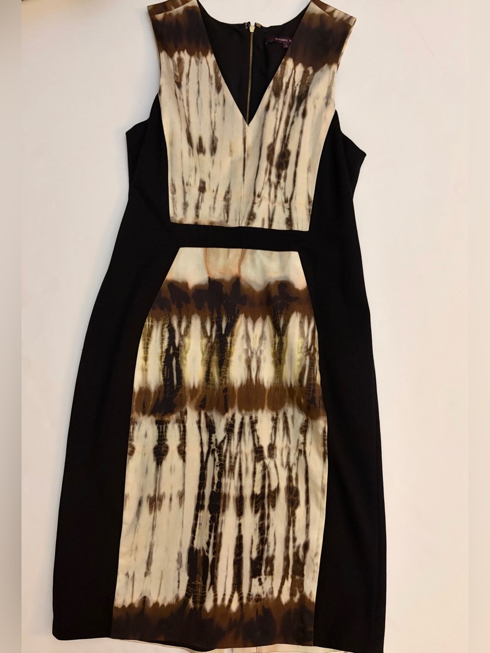 Rachel Roy Sleeveless Black/White/Brown Tie-Dye Dress | Size: 6
